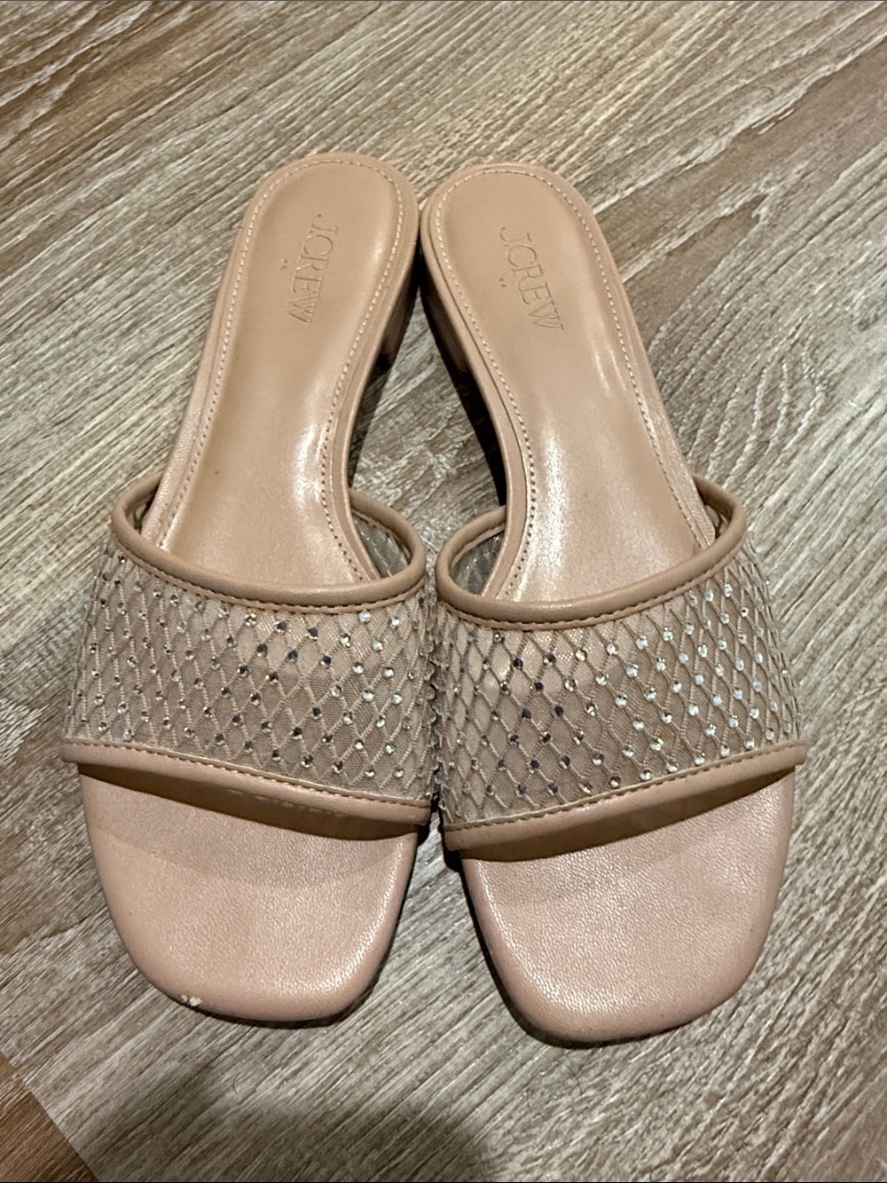 J. Crew women’s Nude Beaded Slide sandals